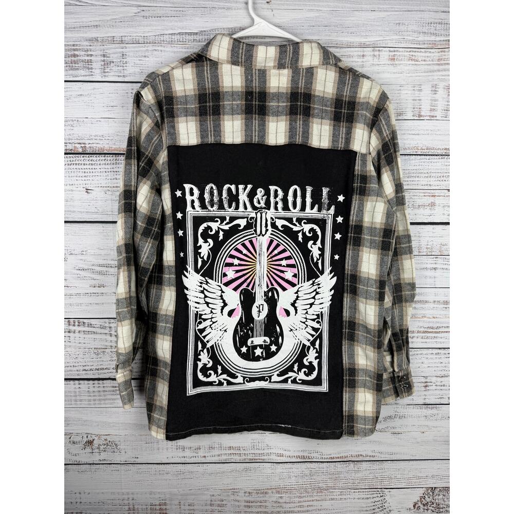 Panache Apparel Patchy Flannel Button Up Shirt Rock & Roll NEW Small Festival